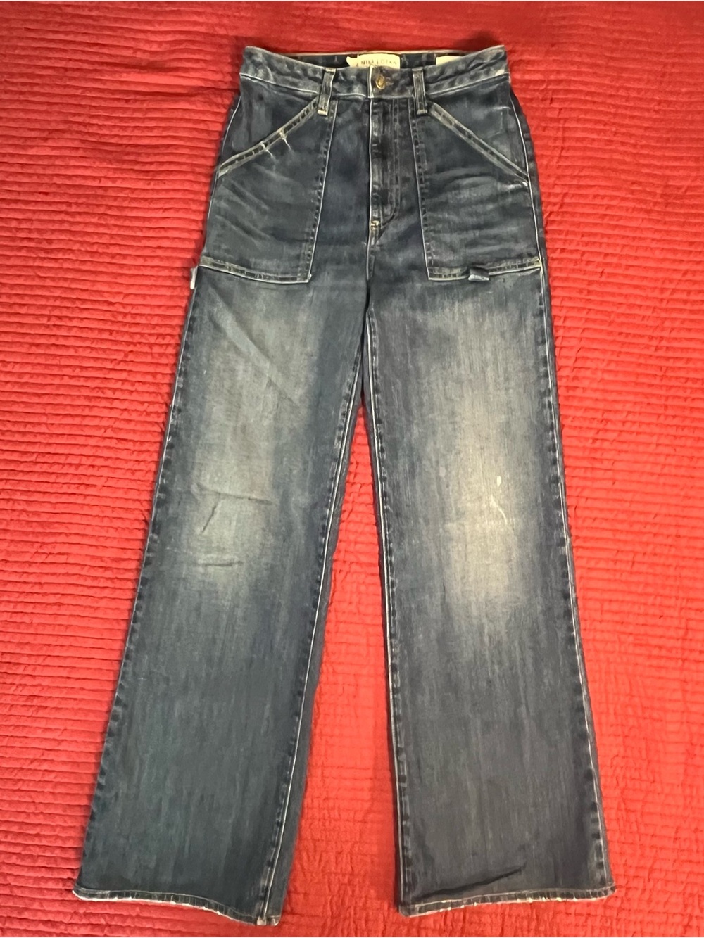 Nili Lotan Quentin High-Rise Wide-Leg Utility Jeans Classic Wash Size 26